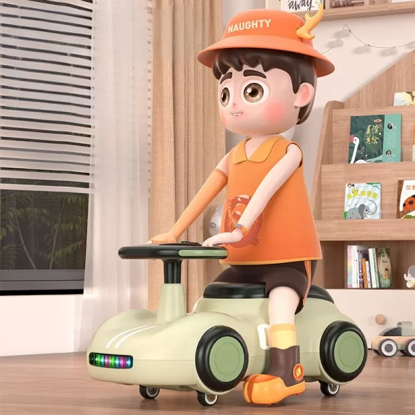 Baby Ride-On Scooter with Music & Lights, Kids Sliding Swing Car