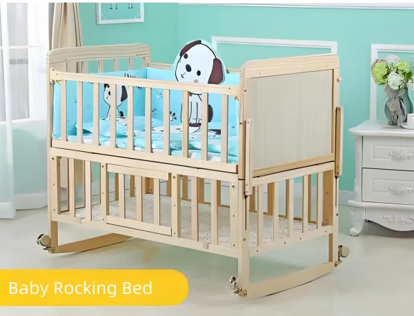 Convertible Double Layer Wooden Baby Bed, Rocking Bed, Side Adjustable, Wholesale - 图片 8