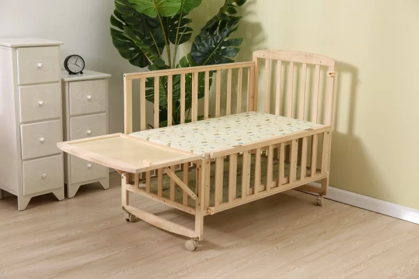 Convertible Double Layer Wooden Baby Bed, Rocking Bed, Side Adjustable, Wholesale - 图片 4