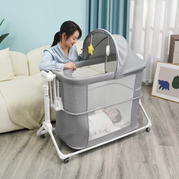 Adjustable High Quality Electric Baby Crib Bed to Bedside Bassinet with Wheels