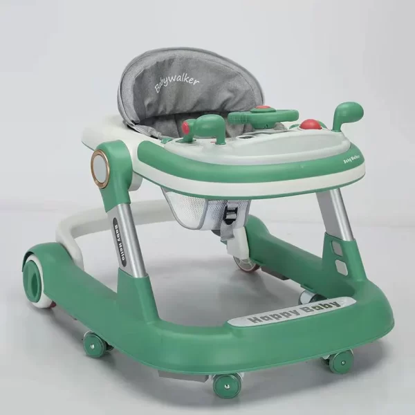 3-in-1 Foldable Baby Walker - Convertible Push Walker, High Chair, Adjustable Height