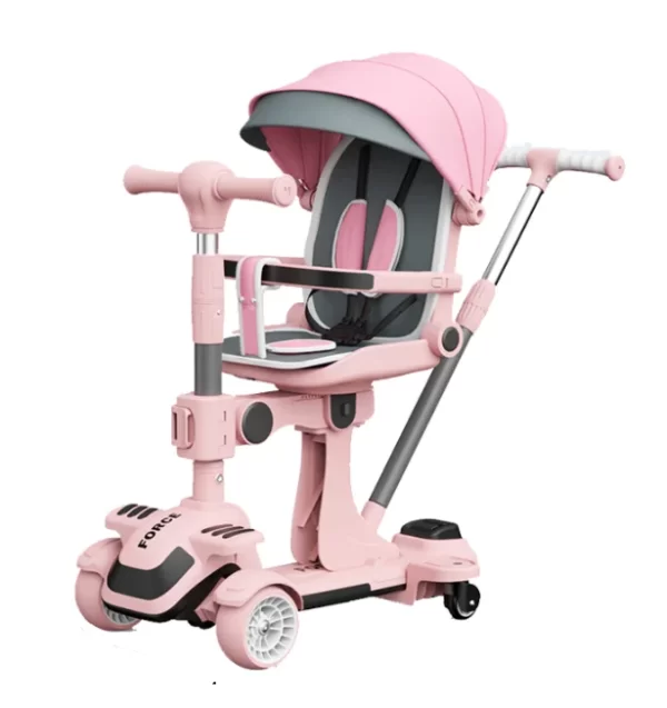 4-in-1 Luxury Baby Scooter – 360° Rotating Seat, Eco-Friendly & Musical LED Wheels