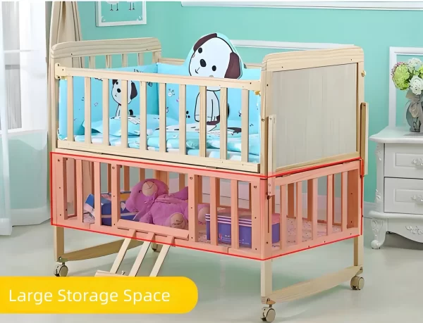 Convertible Double Layer Wooden Baby Bed, Rocking Bed, Side Adjustable, Wholesale - 图片 7