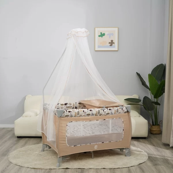 Foldable Crib Baby Portable Crib Moveable With Diaper Table Crib