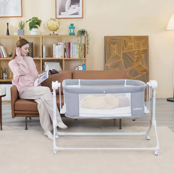 Adjustable High Quality Electric Baby Crib Bed to Bedside Bassinet with Wheels - 图片 7