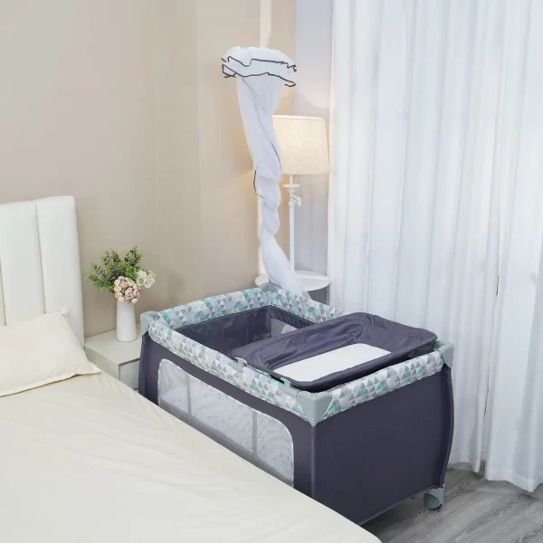 Foldable Crib Baby Portable Crib Moveable With Diaper Table Crib - 图片 3
