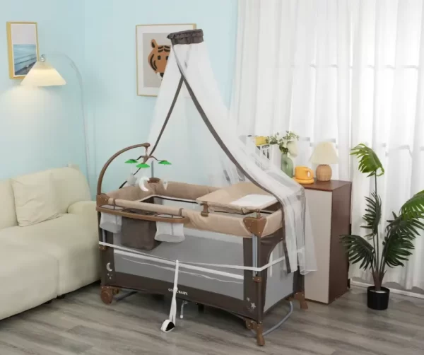 Deluxe Baby Playard Baby Crib Bassinet with Flip-Top Diaper Changer
