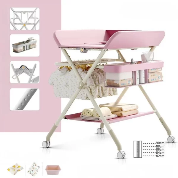 Portable Folding Diaper Station Nursery Organizer with Storage Basket Hanging Rack Adjustable Height for Distributor