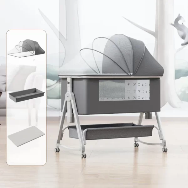 Multifunctional Baby Crib Baby Bed with Rocking Mode Mosquito Net 6-Level Height Adjustable for Baby, Wholesale - 图片 2