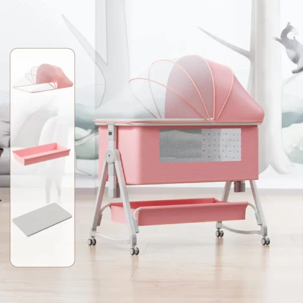 Multifunctional Baby Crib Baby Bed with Rocking Mode Mosquito Net 6-Level Height Adjustable for Baby, Wholesale - 图片 3