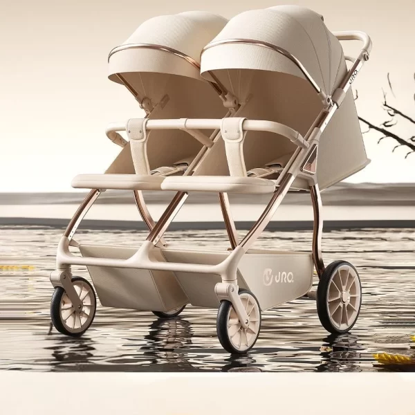 Side by Side Twin Baby Stroller Heavy-Duty Aluminum Frame One-Step Fold Double Baby Pram, Wholesale - 图片 5
