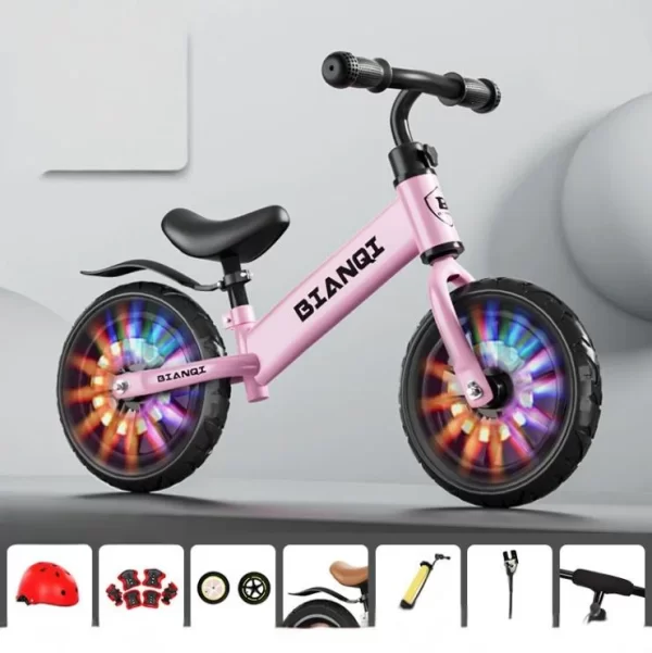 Premium Kids Balance Bike High Carbon Steel Frame with Air-Filled LED Wheels and Adjustable Seat for Distributor - 图片 3