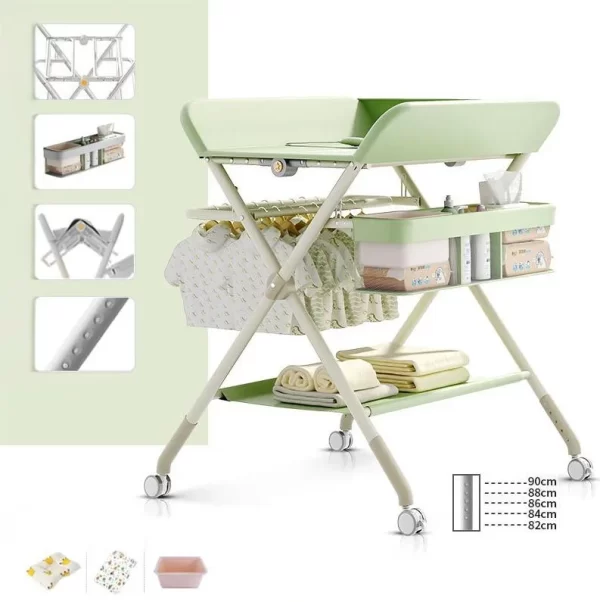 Portable Folding Diaper Station Nursery Organizer with Storage Basket Hanging Rack Adjustable Height for Distributor - 图片 3