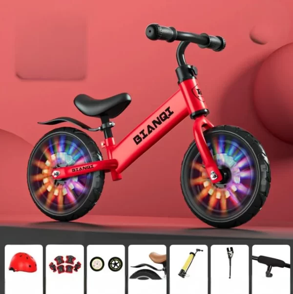 Premium Kids Balance Bike High Carbon Steel Frame with Air-Filled LED Wheels and Adjustable Seat for Distributor - 图片 4