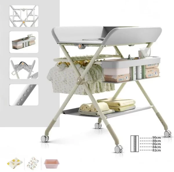 Portable Folding Diaper Station Nursery Organizer with Storage Basket Hanging Rack Adjustable Height for Distributor - 图片 2