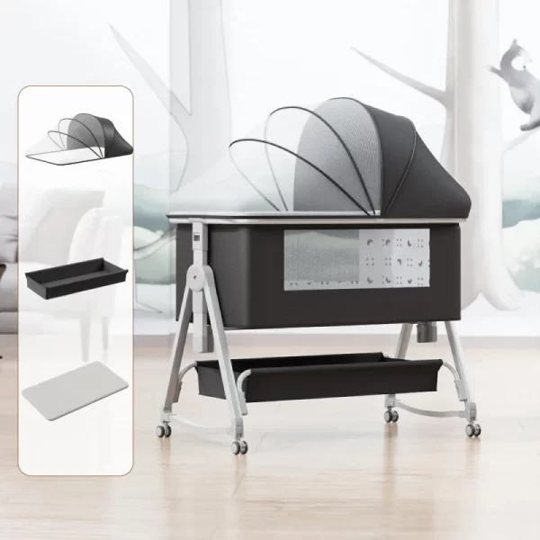 Multifunctional Baby Crib Baby Bed with Rocking Mode Mosquito Net 6-Level Height Adjustable for Baby, Wholesale - 图片 4