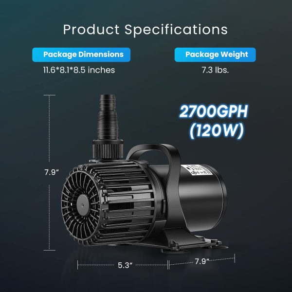 Electric 120W 2700GPH Submersible Water Pump for Koi Pond Pool Waterfall Fountains Fish Tank and Aquarium - 图片 3