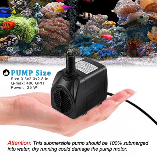 400GPH Submersible Water Pump with 5 ft Tubing, 25W durable fountain water pump for Pond Fountain, Aquariums Fish Tank, Statuary - 图片 4