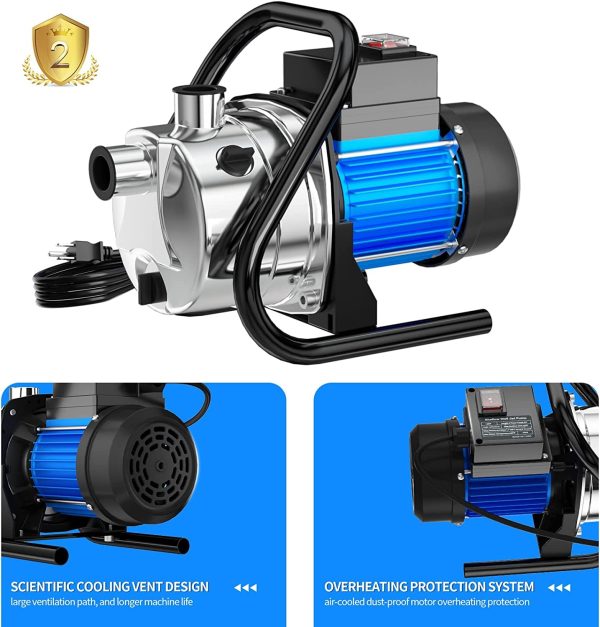 Water Transfer Pump 110V Shallow Well Pump 1.2HP 1500GPH Electric Portable Garden Pressure Booster Pumps for Pool Draining Farm Irrigation Lake Lawn Sprinkler System - 图片 5