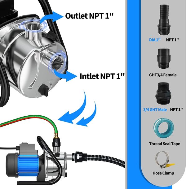 Water Transfer Pump 110V Shallow Well Pump 1.2HP 1500GPH Electric Portable Garden Pressure Booster Pumps for Pool Draining Farm Irrigation Lake Lawn Sprinkler System - 图片 6