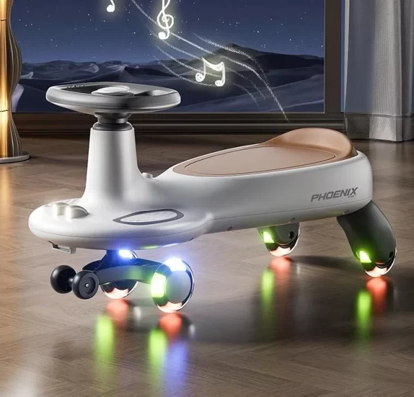 Baby Swing Car with LED Wheels, Anti-Tip Design, 360° Smooth Turning, Wholesale