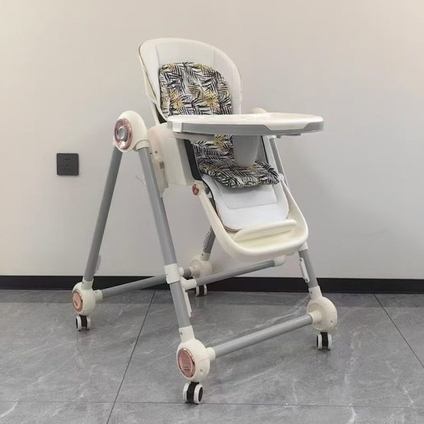 Baby High Chair Adjustable Reclining Foldable Kid Feeding Chair with Wheels Dual Trays, Wholesale
