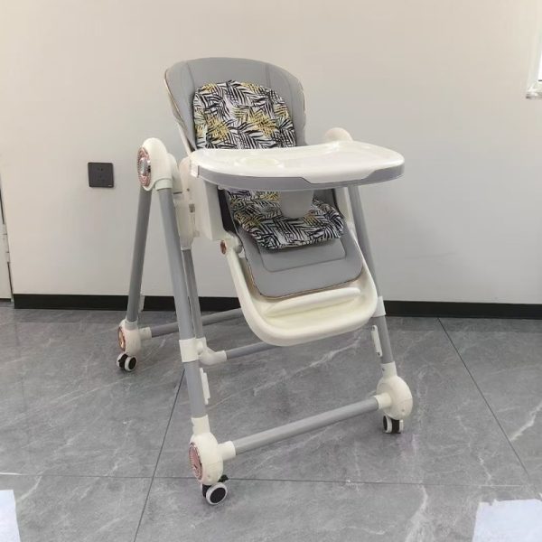 Baby High Chair Adjustable Reclining Foldable Kid Feeding Chair with Wheels Dual Trays, Wholesale - 图片 3
