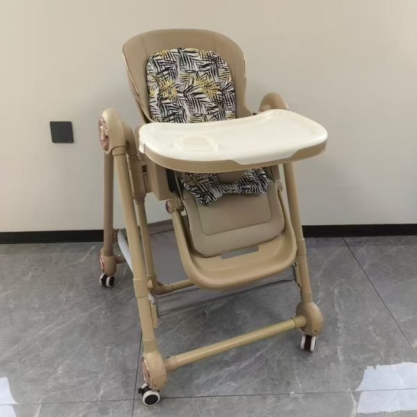 Baby High Chair Adjustable Reclining Foldable Kid Feeding Chair with Wheels Dual Trays, Wholesale - 图片 2