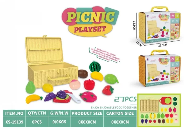 Picnic Play Set Toys for Kids with Picnic Basket Pretend Food Playset with Storage, Wholesale - 图片 5