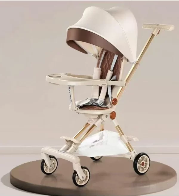 Foldable Baby Stroller Reversible Seat Aluminum Frame Baby Pram with Detachable Tray