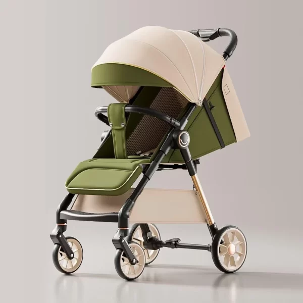 Baby Stroller with Aluminum Alloy Frame 4-Wheel Suspension Oversize Tires One-Step Dual Brake Recline Backrest