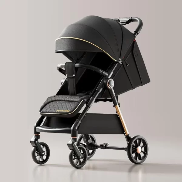 Baby Stroller with Aluminum Alloy Frame 4-Wheel Suspension Oversize Tires One-Step Dual Brake Recline Backrest - 图片 3