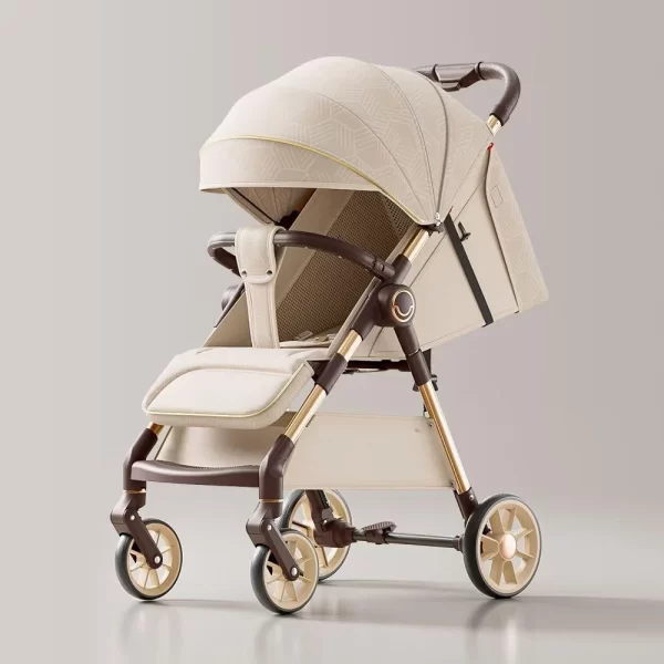 Baby Stroller with Aluminum Alloy Frame 4-Wheel Suspension Oversize Tires One-Step Dual Brake Recline Backrest - 图片 4