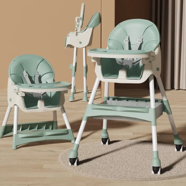 Foldable Baby High Chair Adjustable Height Double Tray Storage Basket Kid Feeding Seat - 图片 3