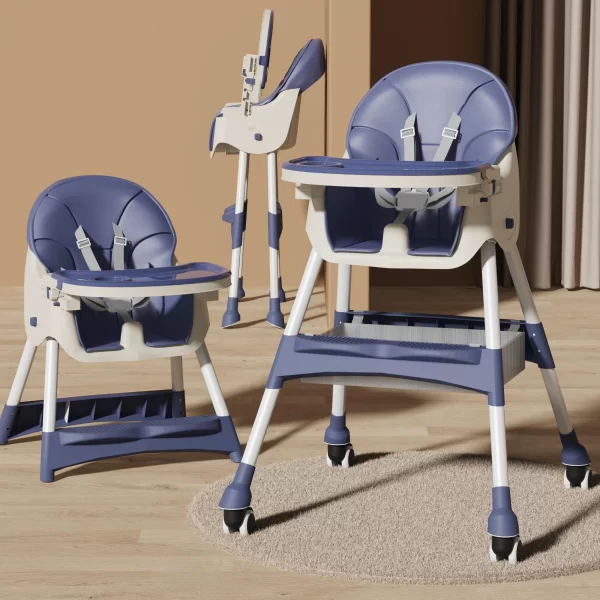 Foldable Baby High Chair Adjustable Height Double Tray Storage Basket Kid Feeding Seat - 图片 4