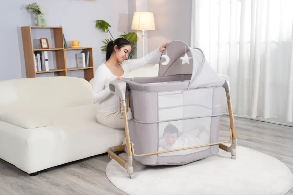 Deluxe Baby Rocker Bassinet 5-Level Height Adjustable, Built-in Mosquito Net & Toys, Wholesale