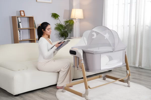 Deluxe Baby Rocker Bassinet 5-Level Height Adjustable, Built-in Mosquito Net & Toys, Wholesale - 图片 7