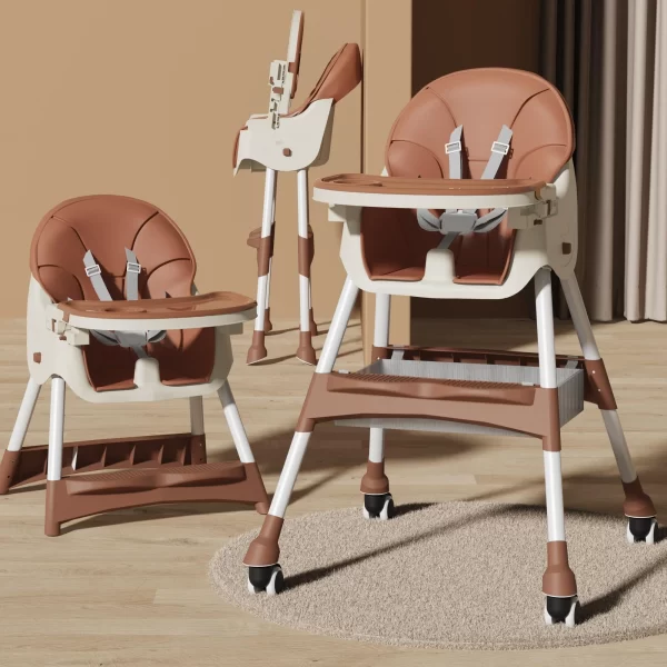 Foldable Baby High Chair Adjustable Height Double Tray Storage Basket Kid Feeding Seat - 图片 5