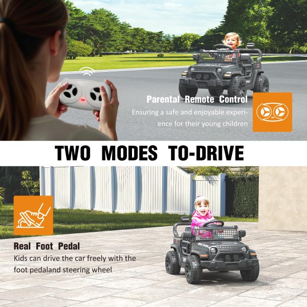 12V Ride on Truck Car with Parent Remote Control, Electric Toys with Spring Suspension, LED Lights & Music Player - 图片 3