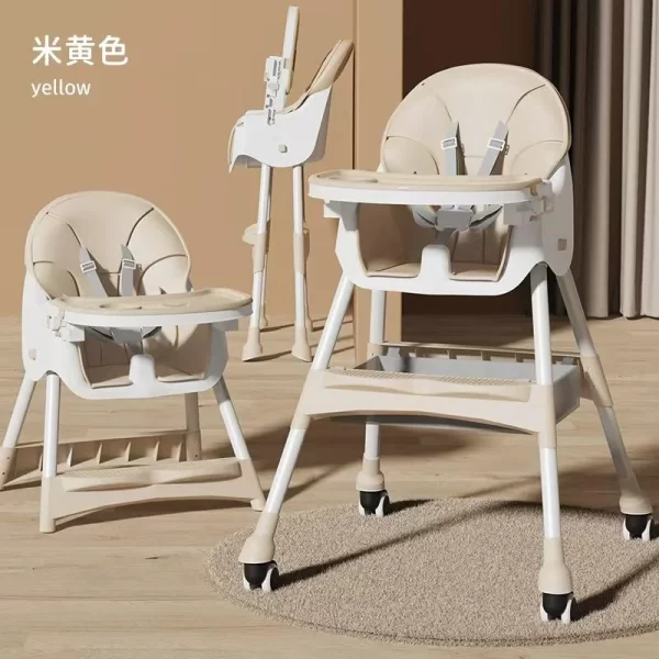 Foldable Baby High Chair Adjustable Height Double Tray Storage Basket Kid Feeding Seat - 图片 6