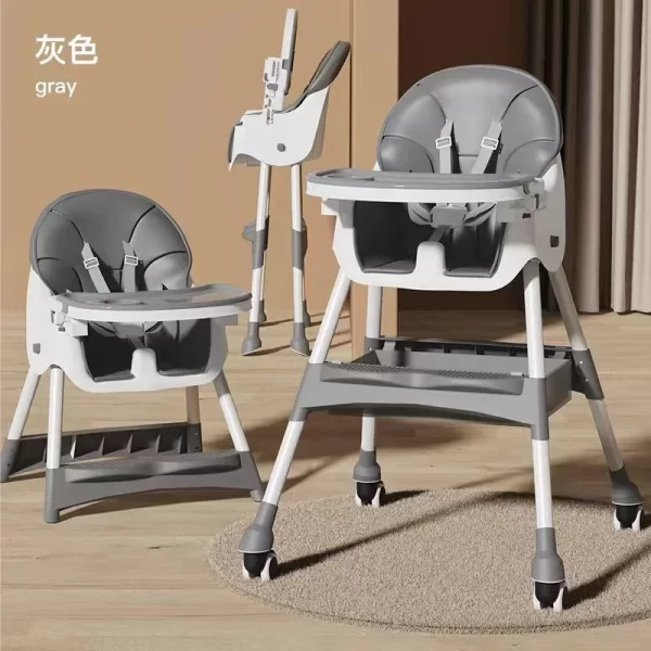 Foldable Baby High Chair Adjustable Height Double Tray Storage Basket Kid Feeding Seat - 图片 7