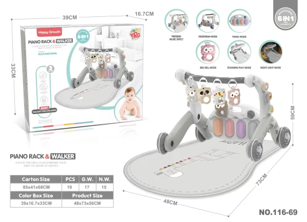 6 in 1 Multi-functional Baby Activity Gym Play Mat Toys for Newborn Infant with Play Piano & Lights for Distributor - 图片 3