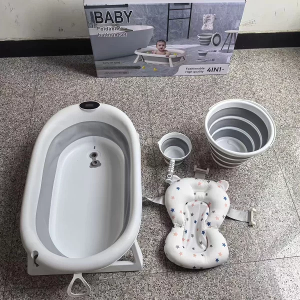 Baby Foldable Bathtub Set Soft Cushion No-Slip Feet for Newborn to Toddler, Wholesale - 图片 2
