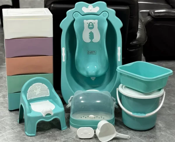 9-in-1 Baby Care Set with Bathtub, Bath Rack, Potty Trainer, Bucket, Soap Dish, Water Scoop, Wash Basin, Storage Drawer & Bottle Organizer, Wholesale