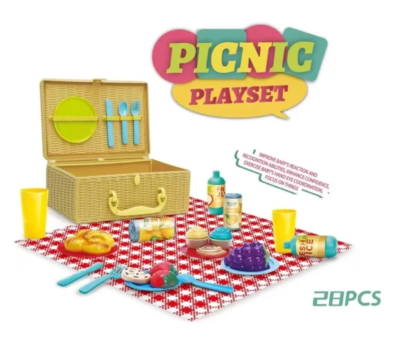 Picnic Play Set Toys for Kids with Picnic Basket Pretend Food Playset with Storage, Wholesale