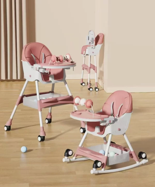 2-in-1 Baby High Chair with Rocking Horse Mode Toys Adjustable Height Foldable Double Tray - 图片 4