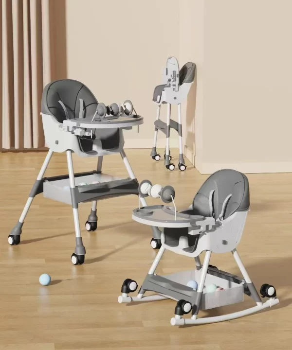 2-in-1 Baby High Chair with Rocking Horse Mode Toys Adjustable Height Foldable Double Tray - 图片 5