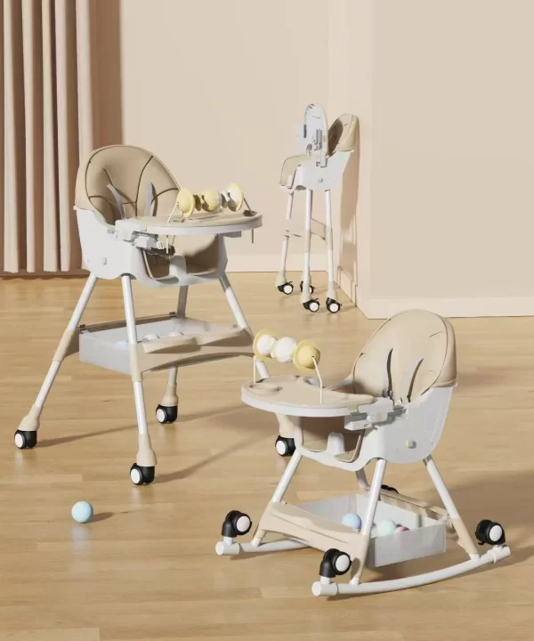 2-in-1 Baby High Chair with Rocking Horse Mode Toys Adjustable Height Foldable Double Tray - 图片 6