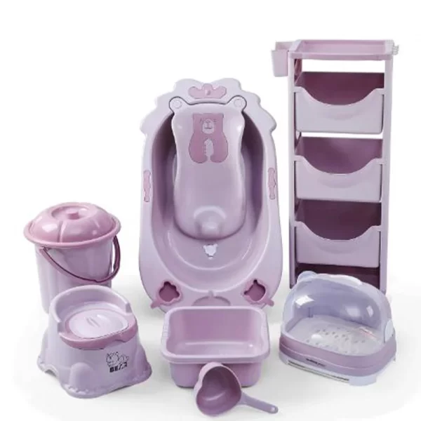 8-in-1 Baby Bathing Set with Bathtub, Bath Rack, Bucket, Square Basin, Potty Trainer, Water Scoop, 3-Tier Organizer & Bottle Storage Box