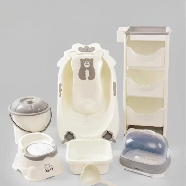 8-in-1 Baby Bathing Set with Bathtub, Bath Rack, Bucket, Square Basin, Potty Trainer, Water Scoop, 3-Tier Organizer & Bottle Storage Box - 图片 4